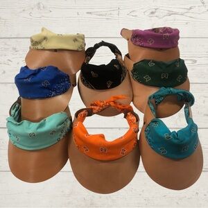 Vintage 80s Bandana Visors Lot 9 Western Rodeo Festival Hats Caps Faux Leather